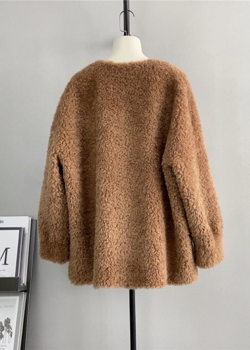 Pull D'hiver En Laine À Col Rond Et Ours En Peluche Joli Café - Manteaux en laine femmes