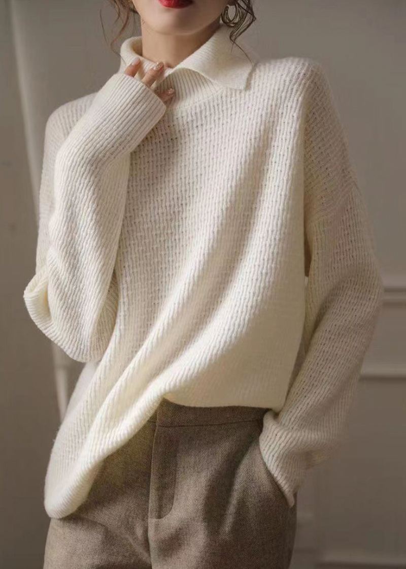 Pull En Laine À Col Peter Pan Beige Français Automne - Manteaux en laine femmes