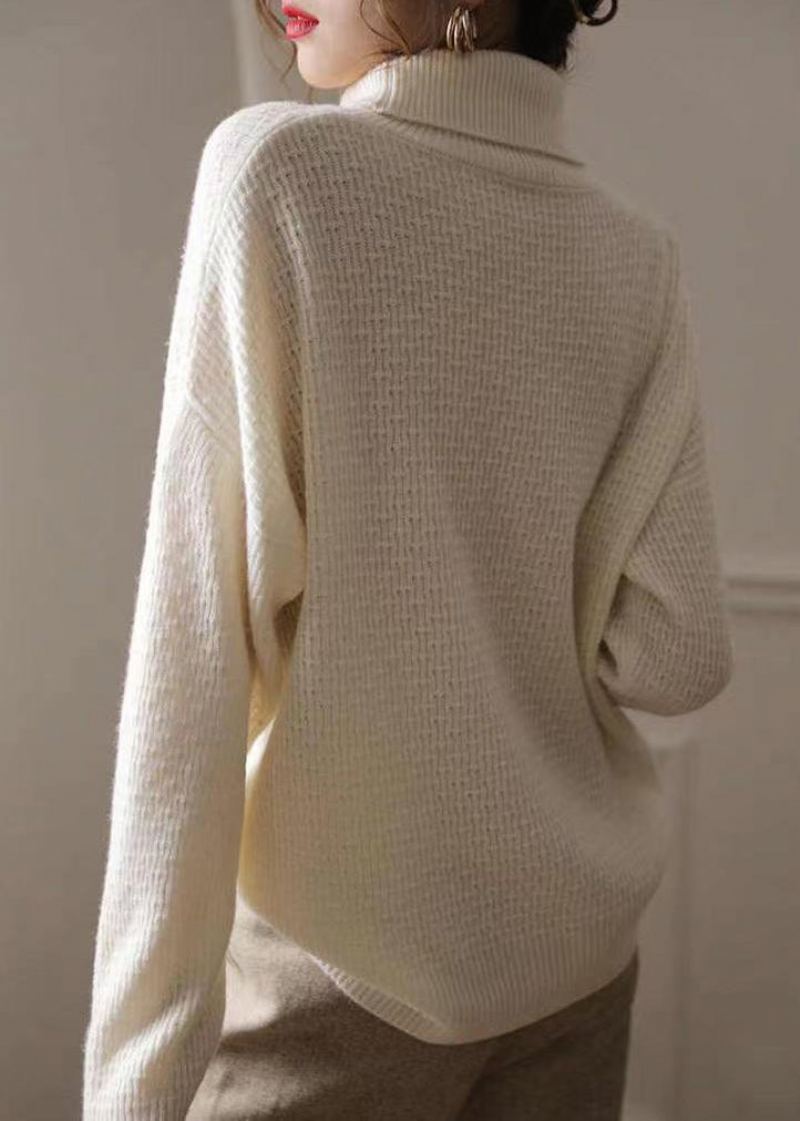 Pull En Laine À Col Peter Pan Beige Français Automne - Manteaux en laine femmes