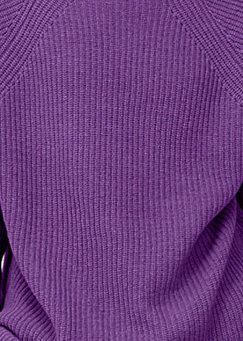 Pull En Laine Confortable À Col Roulé Violet Pour Femme Hauts D'hiver - Manteaux en laine femmes