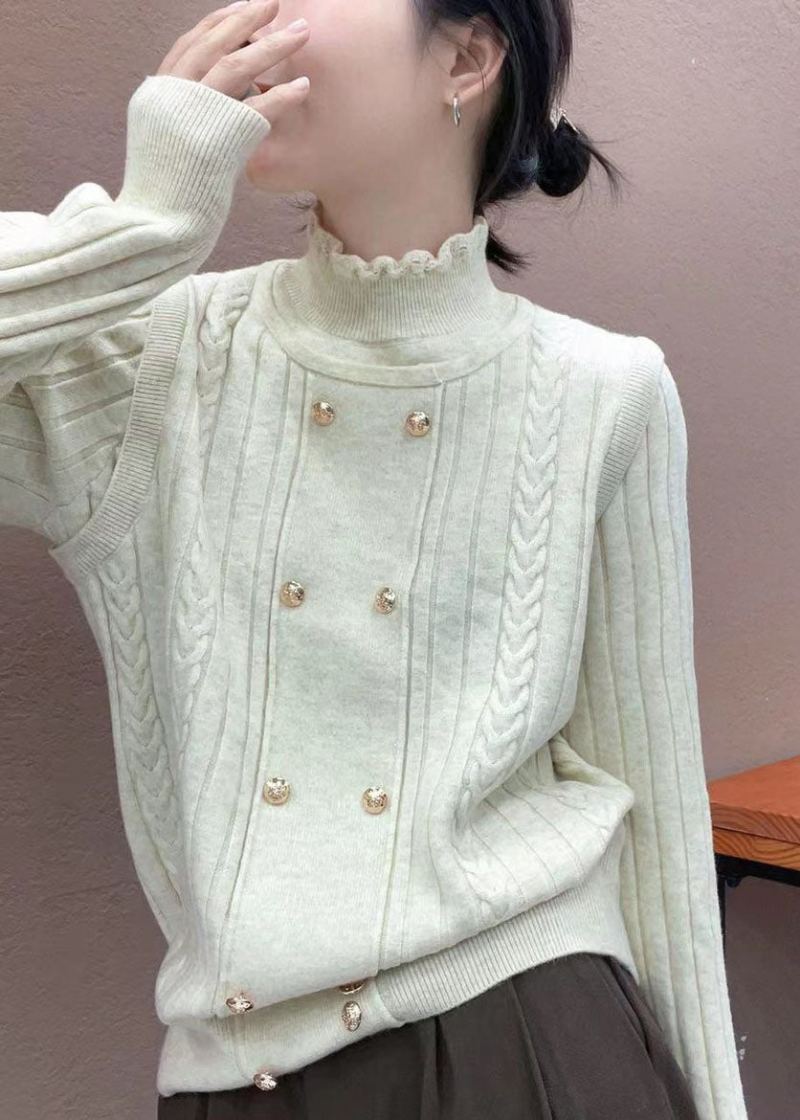 Pull En Laine Deux Pièces Beige Italien À Volants Faux Automne