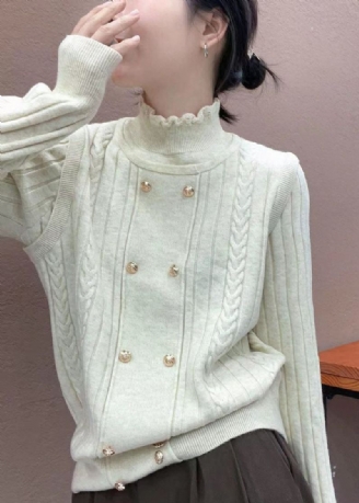 Pull En Laine Deux Pièces Beige Italien À Volants Faux Automne