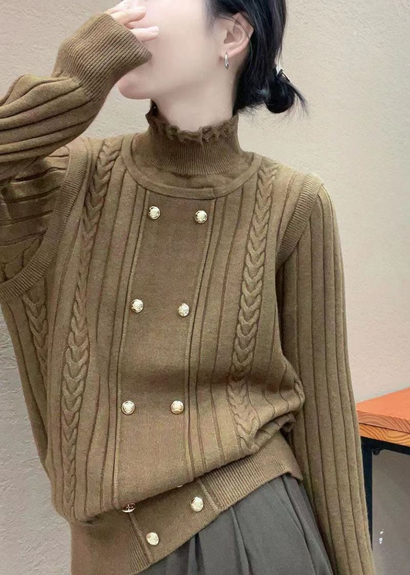 Pull En Laine Deux Pièces Beige Italien À Volants Faux Automne - Manteaux en laine femmes