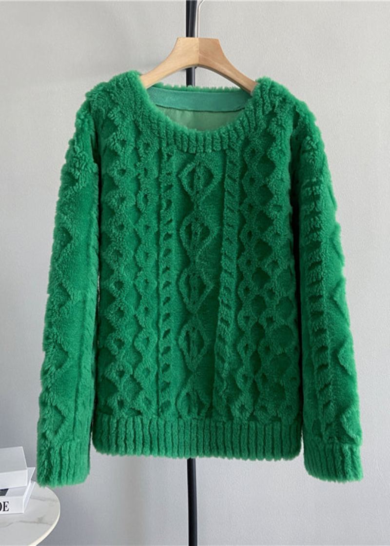 Pull En Laine À Fil Vert Simple Col Rond Hiver