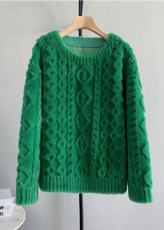 Pull En Laine À Fil Vert Simple Col Rond Hiver