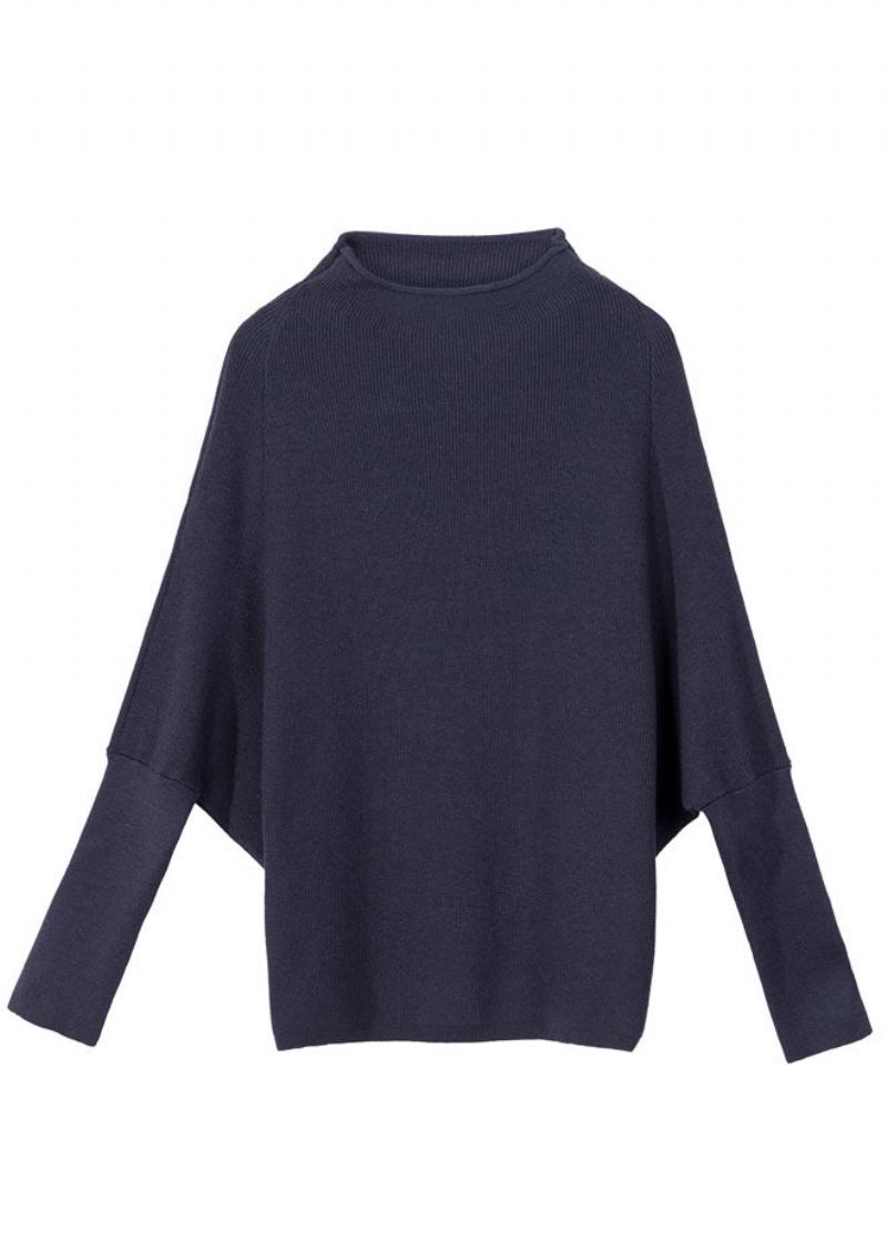 Pull En Tricot De Laine Bleu Marine Hauts À Manches Chauve-souris Boutique - Marine