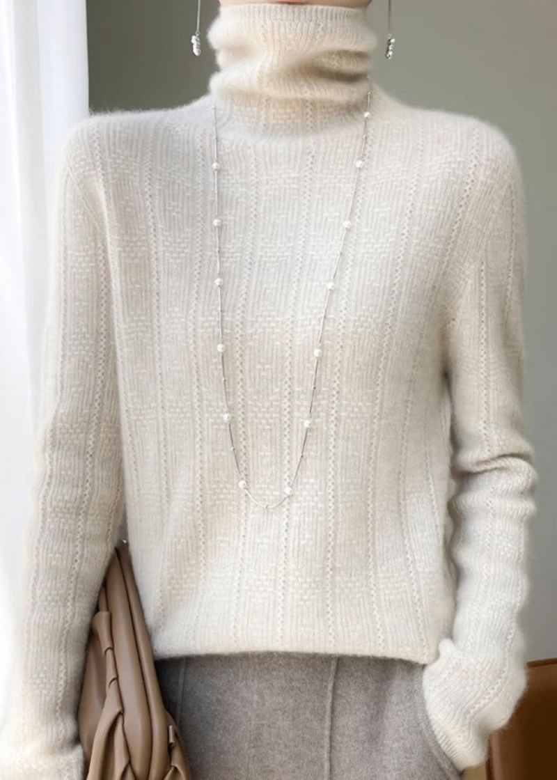 Pull En Tricot De Laine Épaisse À Col Roulé Beige Chic Automne