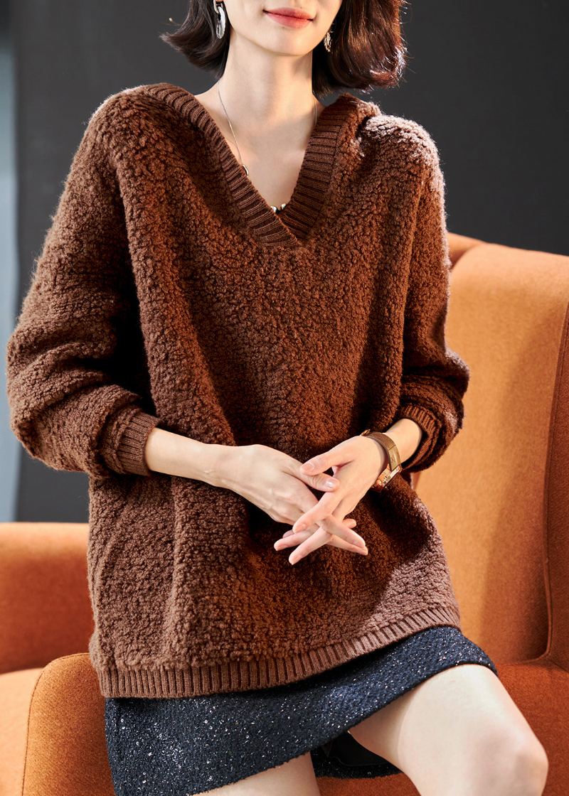 Pull En Tricot De Laine Surdimensionné À Capuche Kaki Français Hauts D'hiver