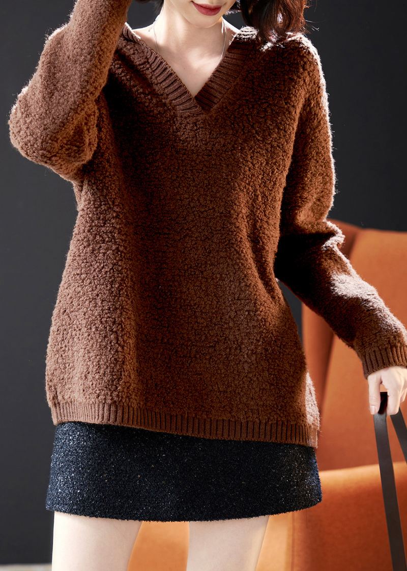 Pull En Tricot De Laine Surdimensionné À Capuche Kaki Français Hauts D'hiver - Manteaux en laine femmes