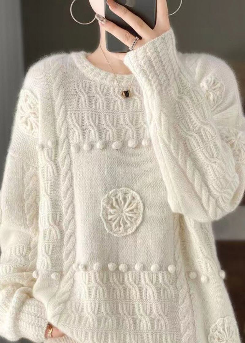 Pulls En Laine À Fleurs Avec Crochet Brodé Blanc Italien Printemps