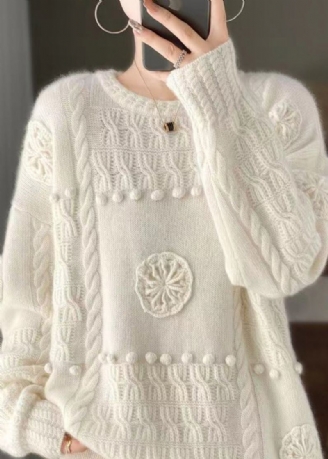 Pulls En Laine À Fleurs Avec Crochet Brodé Blanc Italien Printemps