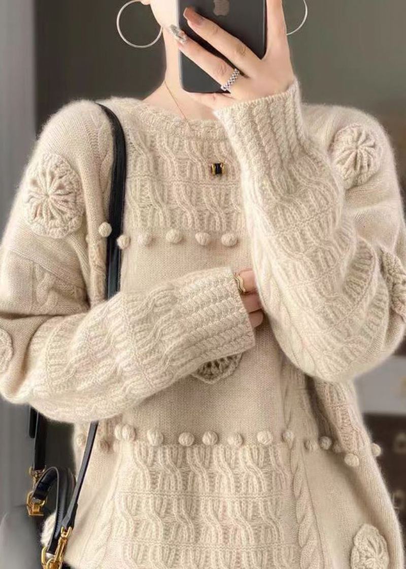 Pulls En Laine À Fleurs Avec Crochet Brodé Blanc Italien Printemps - Manteaux en laine femmes