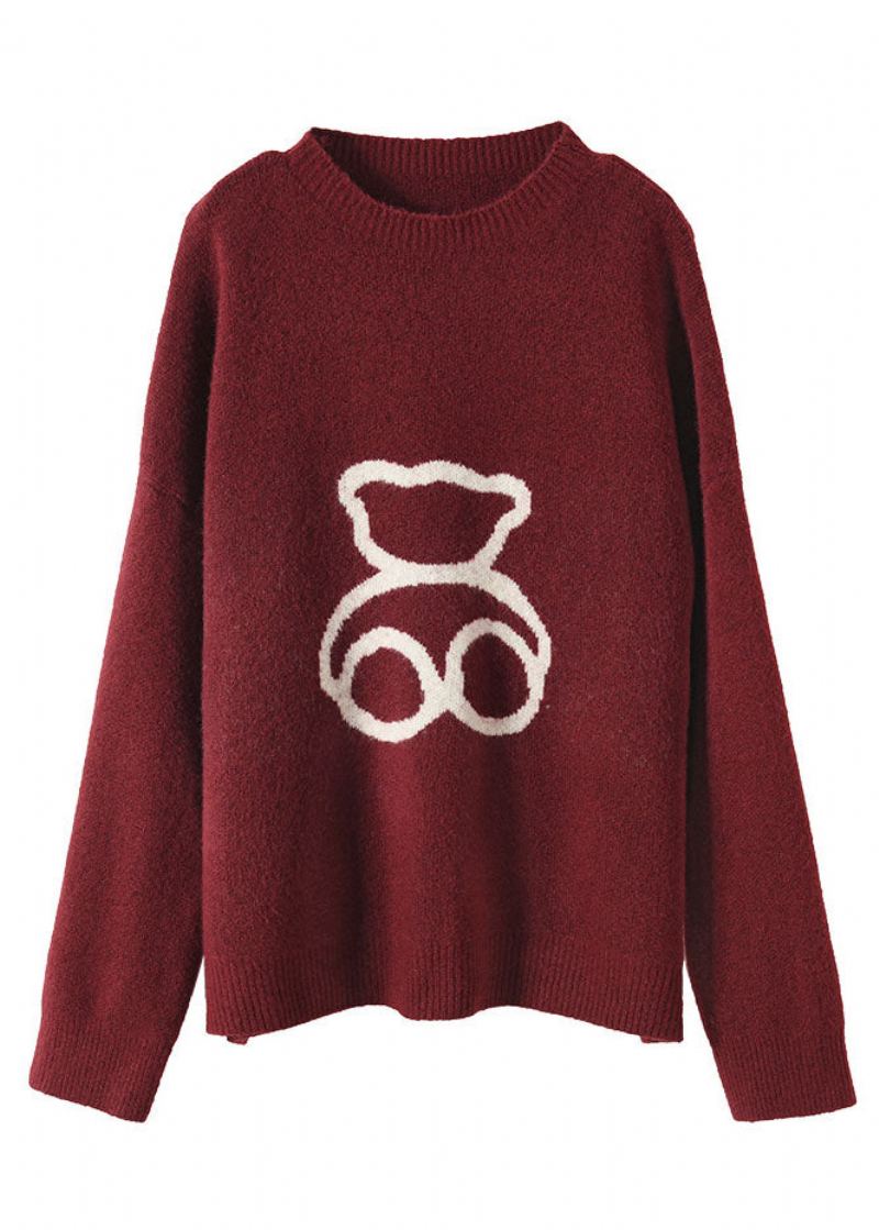 Pulls En Laine Imprimés À Col Rond Rouge Ample Printemps - Manteaux en laine femmes