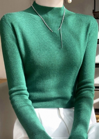 Pulls En Tricot De Laine Coupe Ajustée À Col Haut Vert Français Printemps