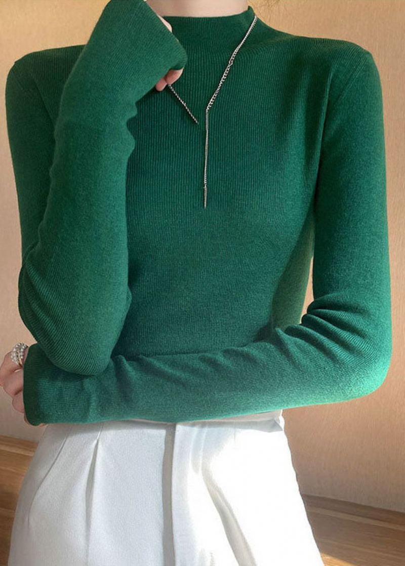 Pulls En Tricot De Laine Coupe Ajustée À Col Haut Vert Français Printemps - Manteaux en laine femmes