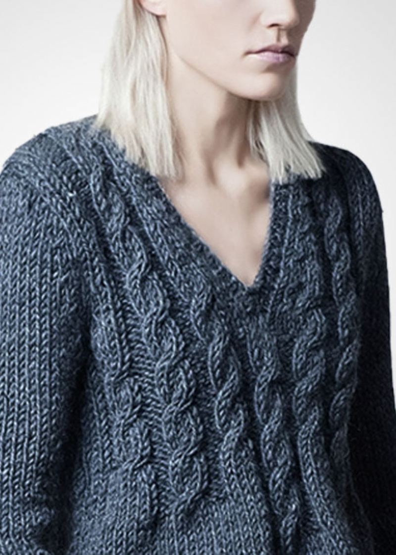 Pulls En Tricot Torsadé En Laine Épaisse À Col En V Gris Moderne Hiver - Manteaux en laine femmes