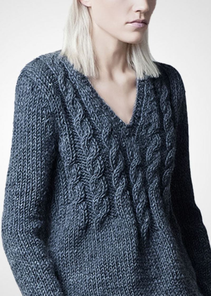 Pulls En Tricot Torsadé En Laine Épaisse À Col En V Gris Moderne Hiver - Manteaux en laine femmes