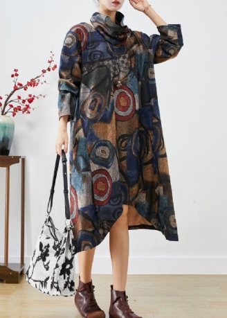 Robe En Laine Imprimée Surdimensionnée Bleu Marine De Grande Taille Ensemble Deux Pièces Automne