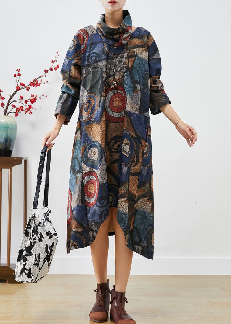 Robe En Laine Imprimée Surdimensionnée Bleu Marine De Grande Taille Ensemble Deux Pièces Automne - Manteaux en laine femmes