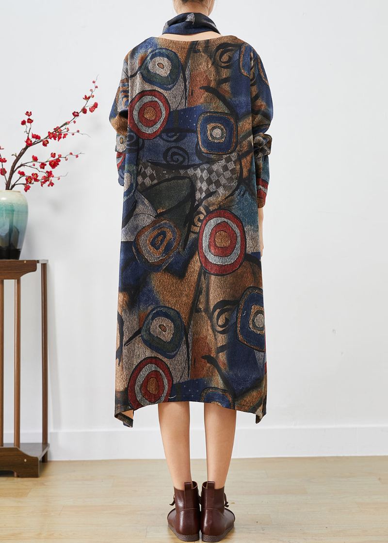 Robe En Laine Imprimée Surdimensionnée Bleu Marine De Grande Taille Ensemble Deux Pièces Automne - Manteaux en laine femmes