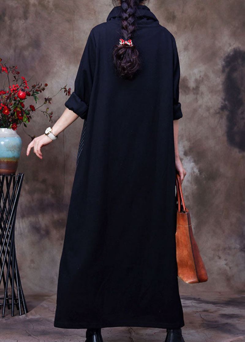 Robe En Laine Noire Pour Femmes Col Roulé Patchwork Printemps - Manteaux en laine femmes