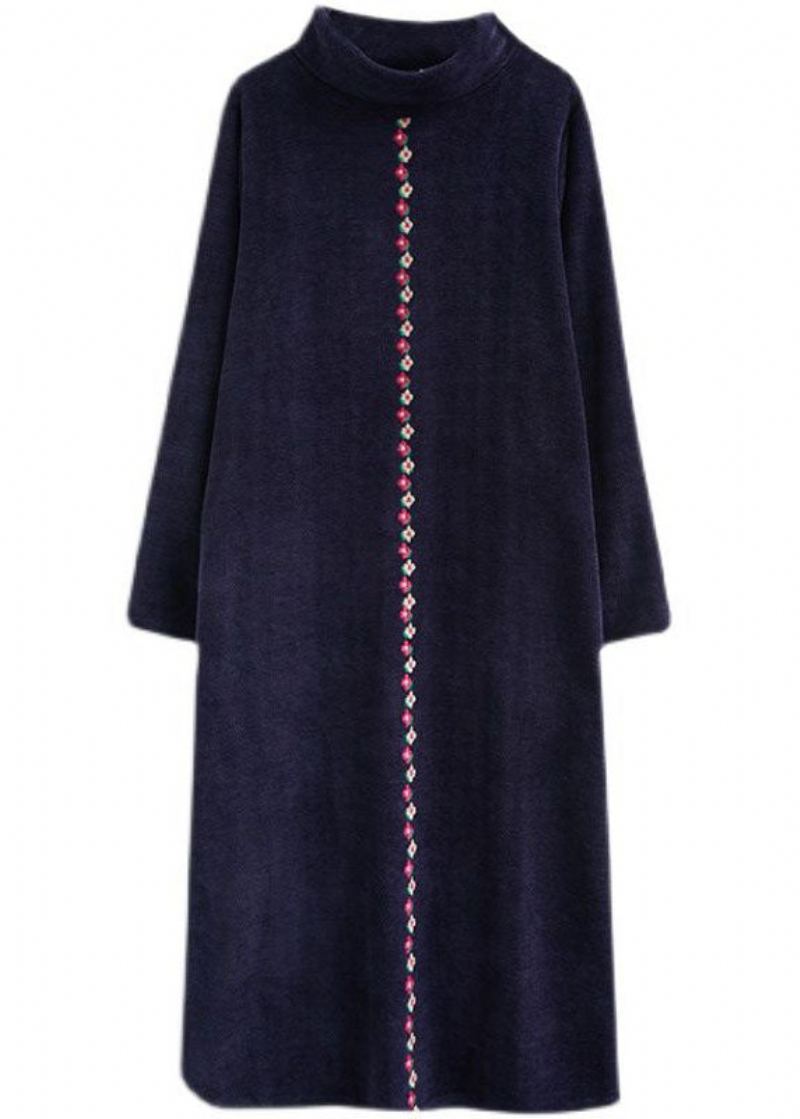 Robe Longue En Laine À Col Roulé Violet Ajustée Hiver - Manteaux en laine femmes