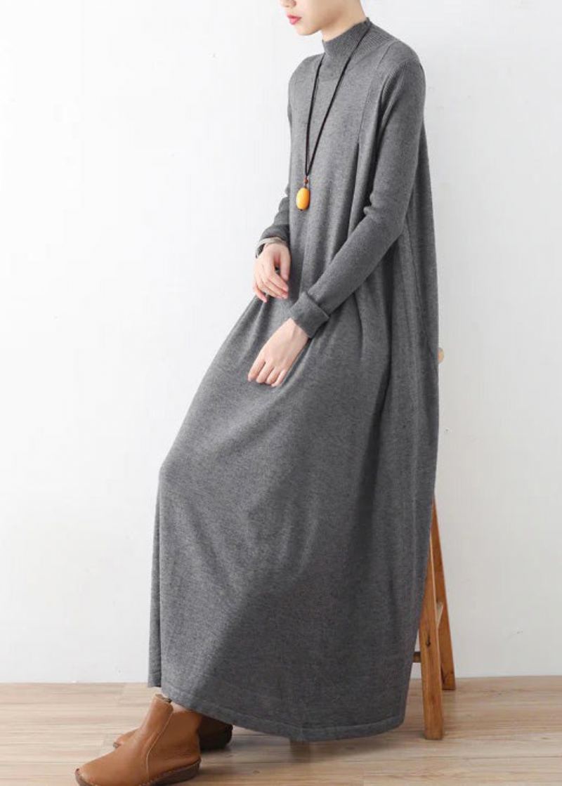 Robe Maxi En Tricot Gris Élégante Et Chaude En Laine Caftans Hiver 2024