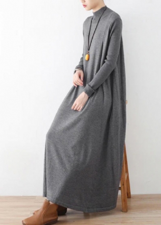 Robe Maxi En Tricot Gris Élégante Et Chaude En Laine Caftans Hiver 2024