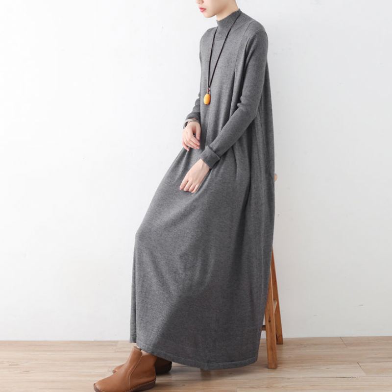 Robe Maxi En Tricot Gris Élégante Et Chaude En Laine Caftans Hiver 2024 - Manteaux en laine femmes