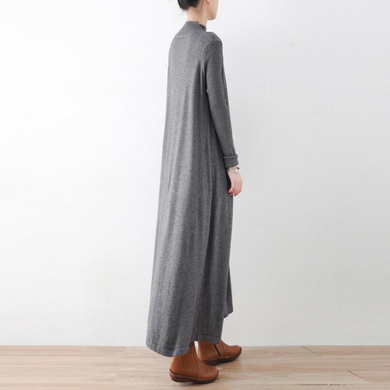 Robe Maxi En Tricot Gris Élégante Et Chaude En Laine Caftans Hiver 2024 - Manteaux en laine femmes