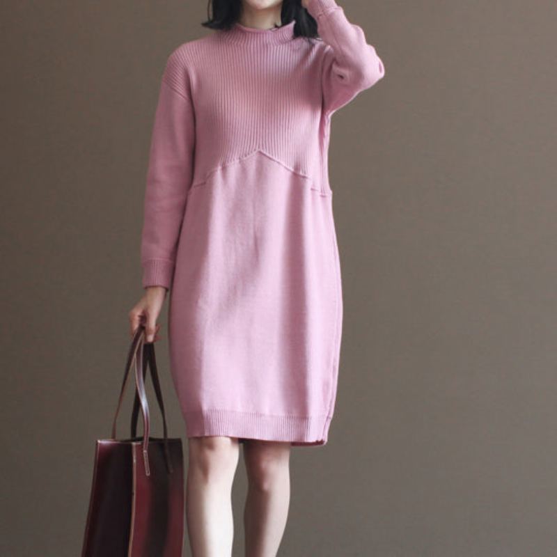 Robe Pull En Laine Mélangée De Lapin Rose Ample Vintage En Tricot Hiver 2024