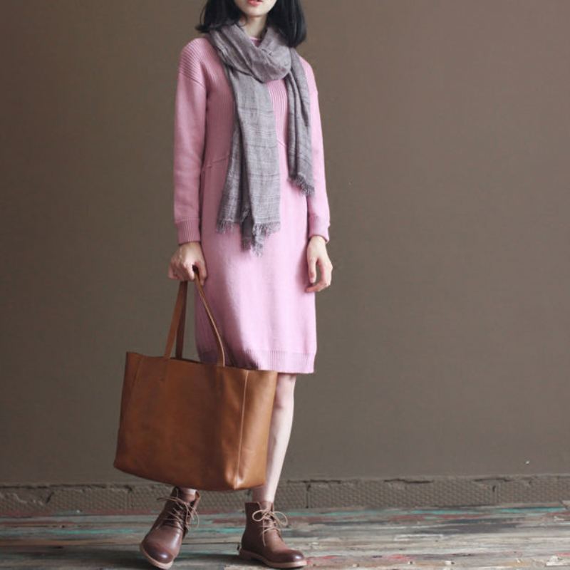 Robe Pull En Laine Mélangée De Lapin Rose Ample Vintage En Tricot Hiver 2024 - Manteaux en laine femmes