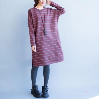 Robe Pull En Laine Mélangée À Rayures Rouges Ample Et Décontractée Col Rond En Tricot Nouvelle Collection Automne