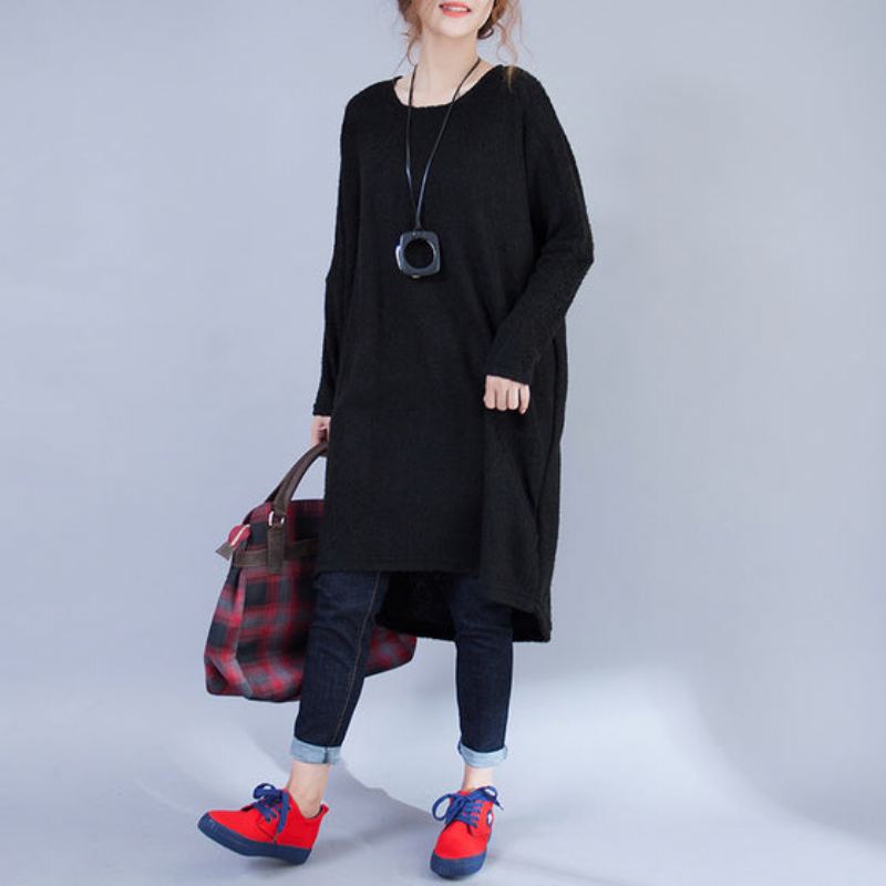 Robe Pull De Maternité Noire À Manches Longues En Tricot De Laine Grande Taille Décontractée Automne - Rouge