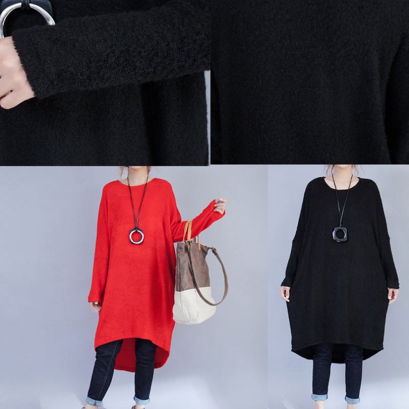 Robe Pull De Maternité Noire À Manches Longues En Tricot De Laine Grande Taille Décontractée Automne - Rouge