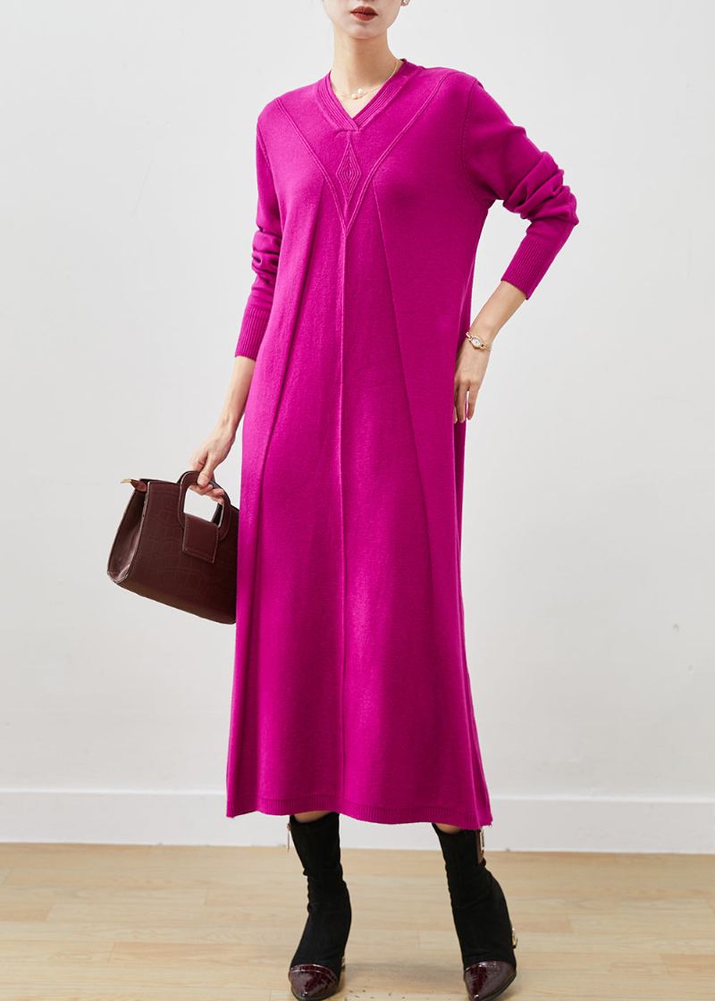 Robe Pull En Tricot De Laine Avec Écharpe Surdimensionnée Fine Rose Pour L'hiver - Manteaux en laine femmes