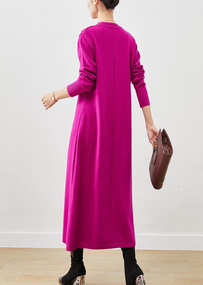 Robe Pull En Tricot De Laine Avec Écharpe Surdimensionnée Fine Rose Pour L'hiver - Manteaux en laine femmes