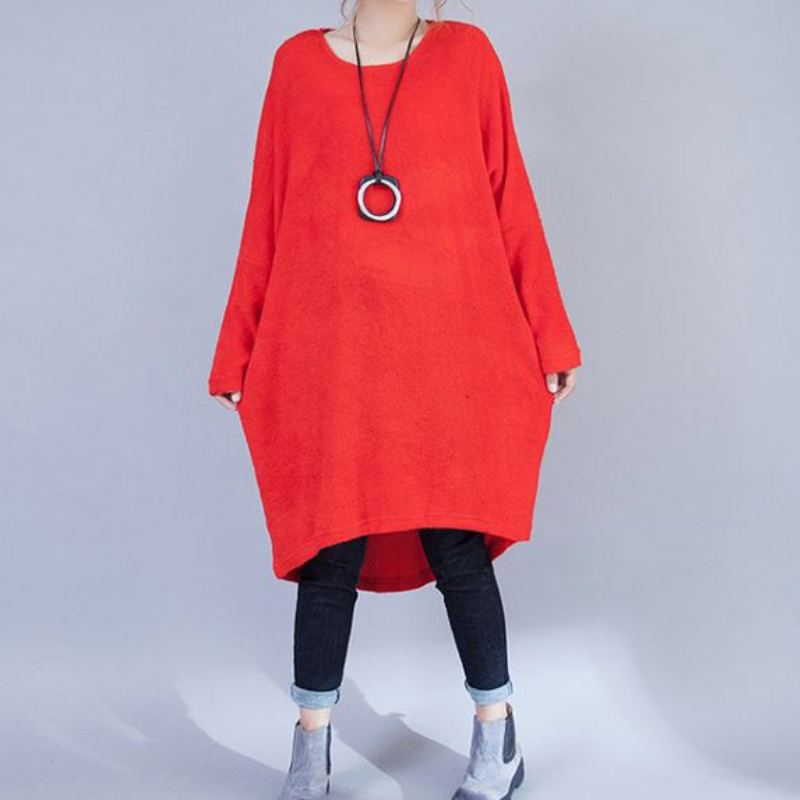 Robes En Laine Décontractées Grande Taille Rouge Mode Robe Pull Basse Et Haute