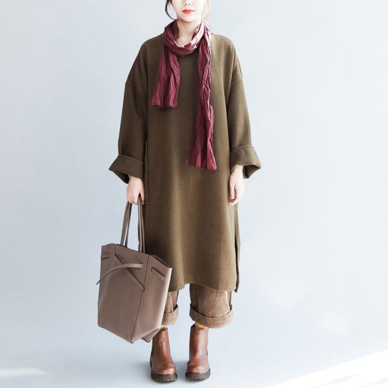 Robes En Laine Olive Chaudes Grande Taille Droites Hiver 2024