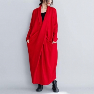 Robes Longues En Laine Rouge Et Noire Vintage Amples À La Mode Pour Femmes