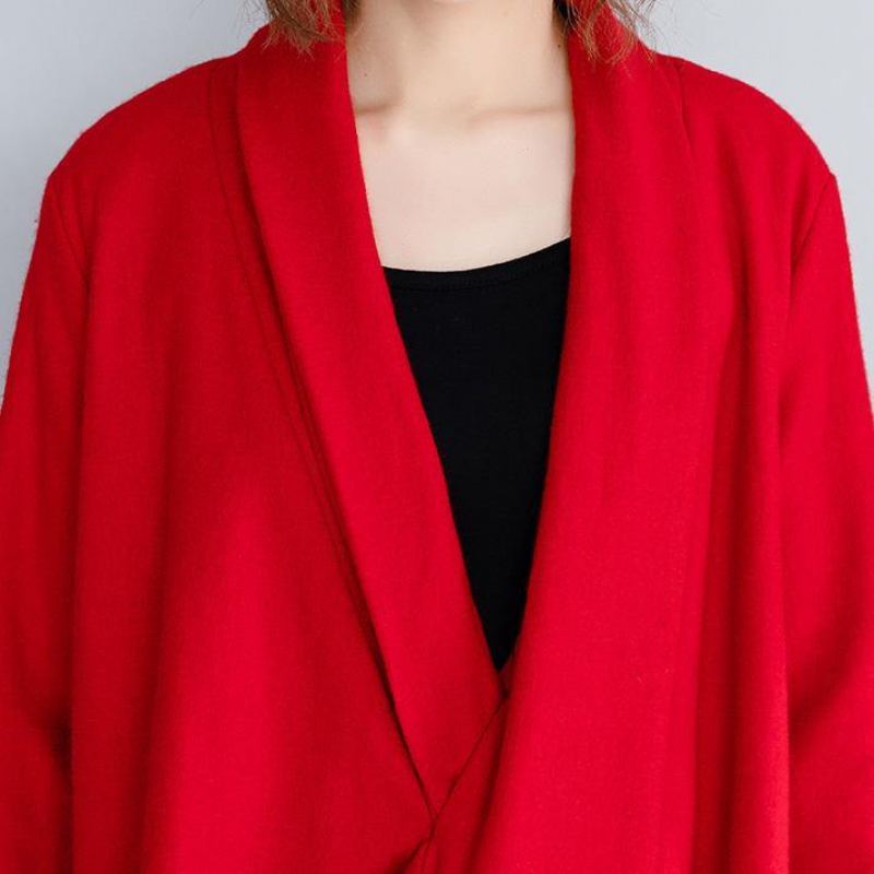 Robes Longues En Laine Rouge Et Noire Vintage Amples À La Mode Pour Femmes - Rouge