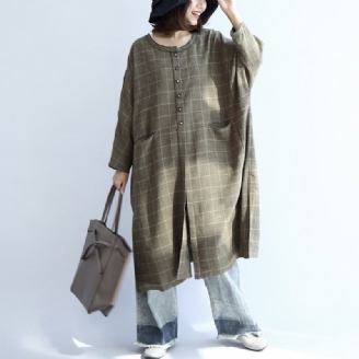 Robes Surdimensionnées À Carreaux Verts En Laine Grande Taille Chemises Longues Caftans