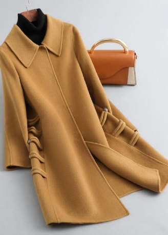 Simple Camel Col Carré Bouton Laine Maxi Manteau Printemps