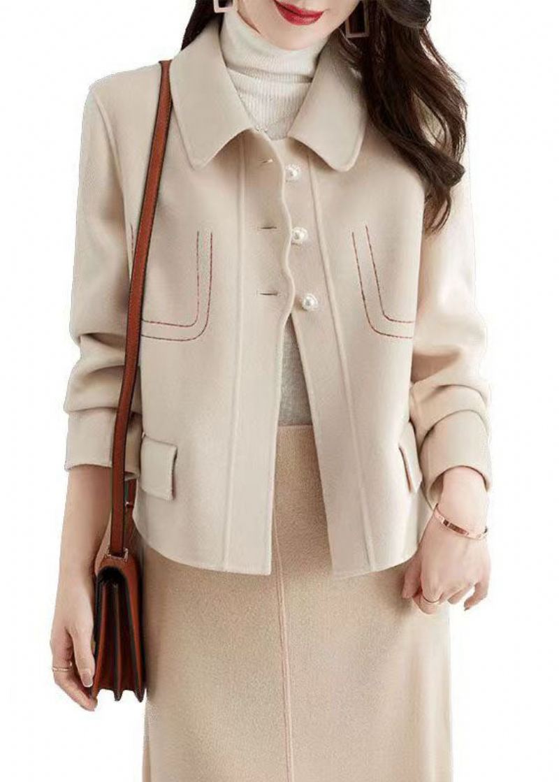 Style Beige Col Claudine Patchwork Veste En Laine Automne - Manteaux en laine femmes