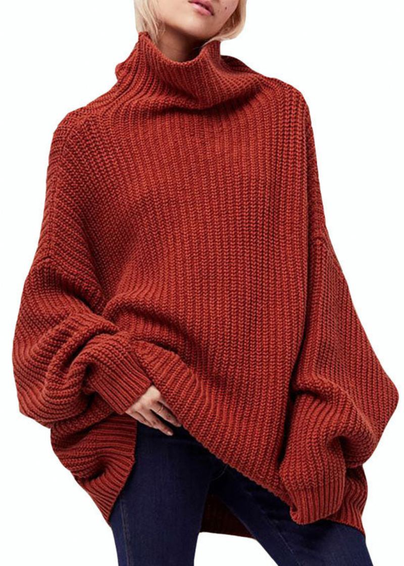 Style Caramel Col Roulé Surdimensionné Laine Tricot Pull Hauts Hiver - Manteaux en laine femmes