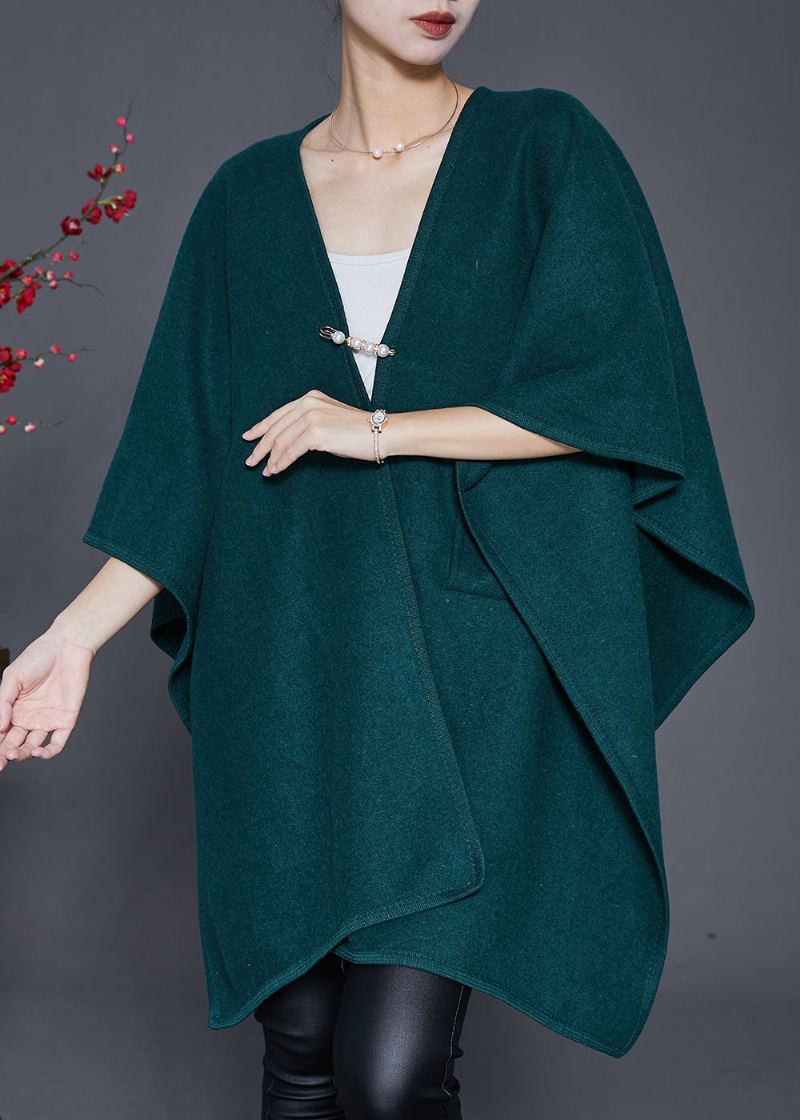 Style Cardigan En Laine Surdimensionné Vert Noirâtre Hiver - Manteaux en laine femmes