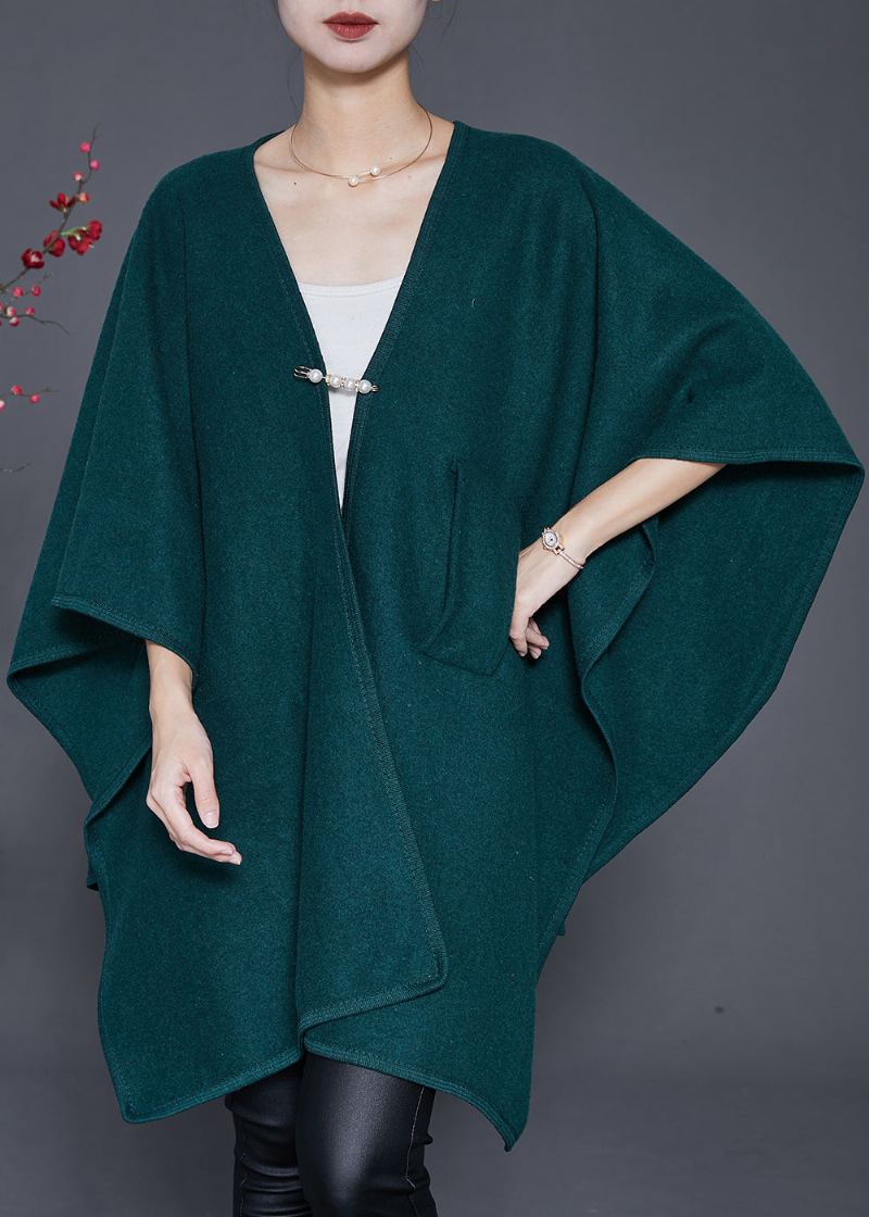 Style Cardigan En Laine Surdimensionné Vert Noirâtre Hiver - Manteaux en laine femmes