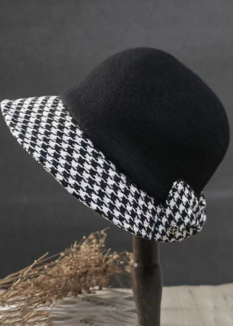 Style Élégant Chapeau Cloche En Laine À Carreaux Caramel - Manteaux en laine femmes