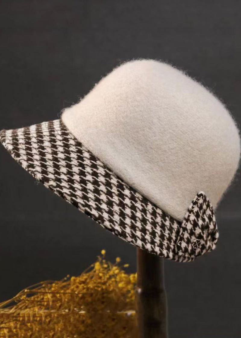 Style Élégant Chapeau Cloche En Laine À Carreaux Caramel - Manteaux en laine femmes