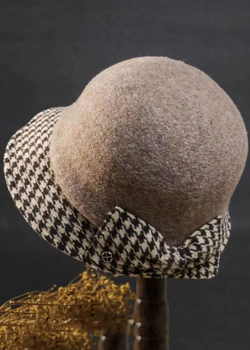 Style Élégant Chapeau Cloche En Laine À Carreaux Caramel - Manteaux en laine femmes